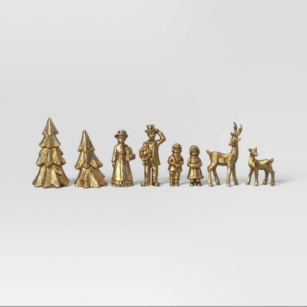 Wondershop 8pk Gold Holiday Polyresin Animals, Trees, People Decor Set, New